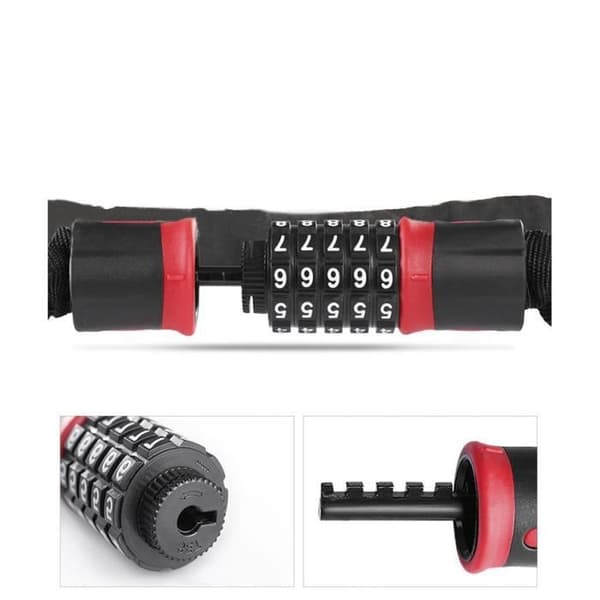 120 cm kombinationscykellås - 5-siffrigt kombinationscykellås - Zinklegering - Hög säkerhet