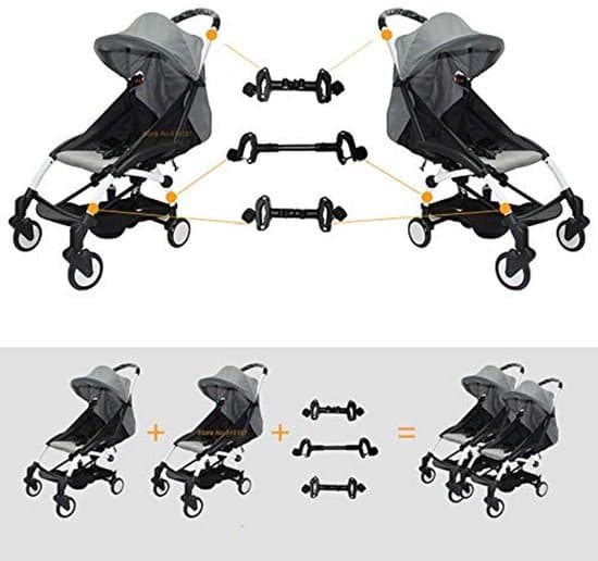 3-pack, dubbel barnvagn sid-vid-sid-koppling, tandem barnvagnskoppling, universell barnvagnskoppling, för två barnvagnar, 20 x 9 cm, svart