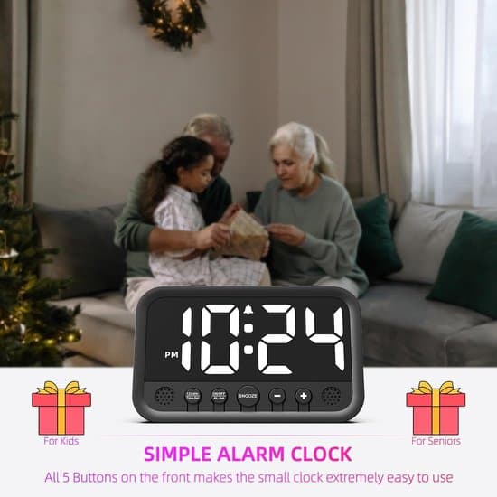Vit elektrisk LED digital sängbordsväckarklocka med snooze