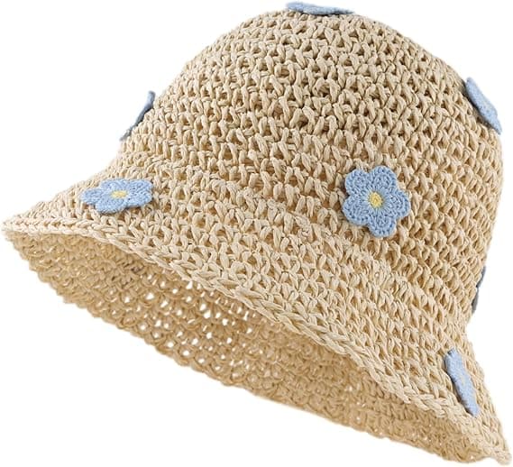 Stråhatt för flickbebisar, sommarstrandhatt med spetsrosett (49-52 cm)