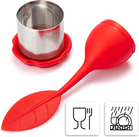 tefilter - 4x lavet af rustfrit stål og silikone - lille tefilter med låg og underkop - fint tefilter til teelskere