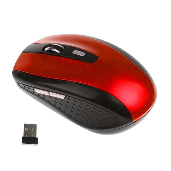 Trådløs mus - Rød model - 6 knapper - 1600 DPI - USB
