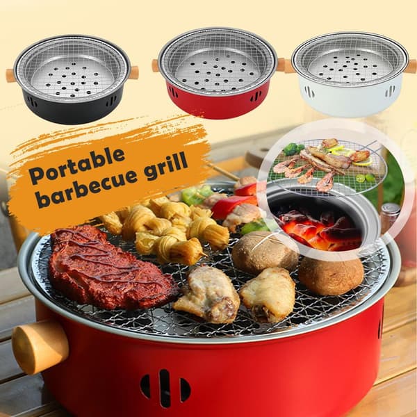 Bærbar BBQ-grill, kulgrill, delt rund BBQ-grill i rustfrit stål