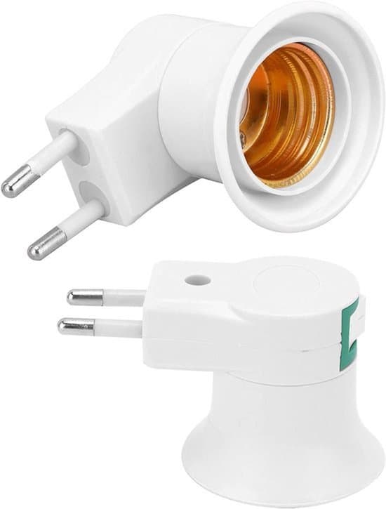Lampefodadapter - Fatning - EU-stik - Adapter - Afbryder - Multistik - Velegnet til E27 pærer, Hvid 220V.