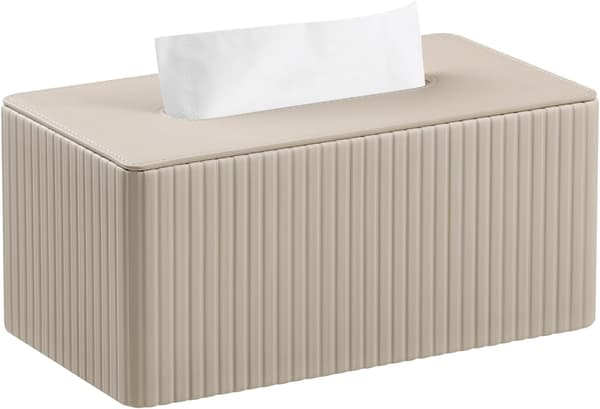 Enkel rektangulär läderfodral för näsdukslåda - beige - 24*12*10 (cm)