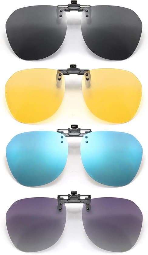 4-pack repolariserade clip-on solglasögon för att bäras över vanliga glasögon