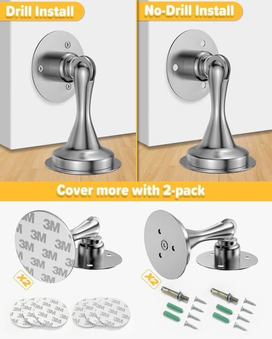 2-pack kraftiga väggmonterade magnetiska självhäftande dörrstoppar