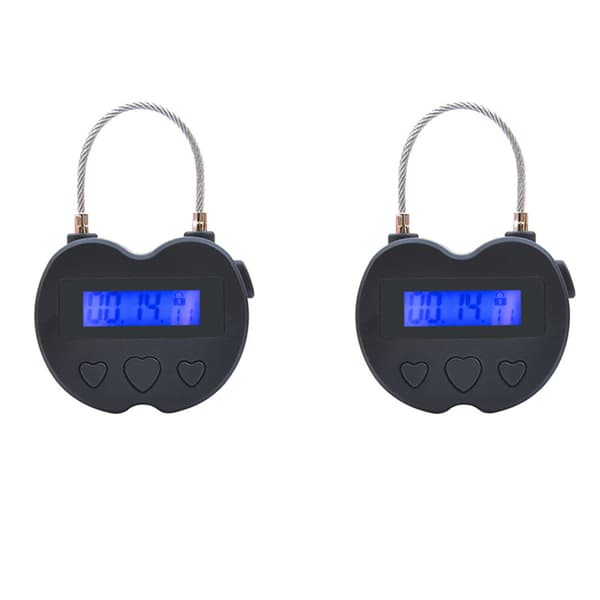 Två smarta timerlås med LCD-display, USB-laddning, tillfällig timer, hänglås, elektronisk resetimer, svart.