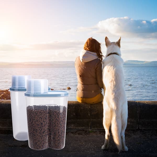 Foderbehållare för husdjur, lämpliga för hund- och kattmat, med måttkopp, 2-pack, 2 lbs/2,5 liter
