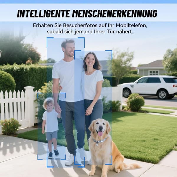 Smart dörrklocka med kamera, trådlös videodörrklocka, stöder 2,4 GHz Wi-Fi och har röstförvrängande intercomfunktion.