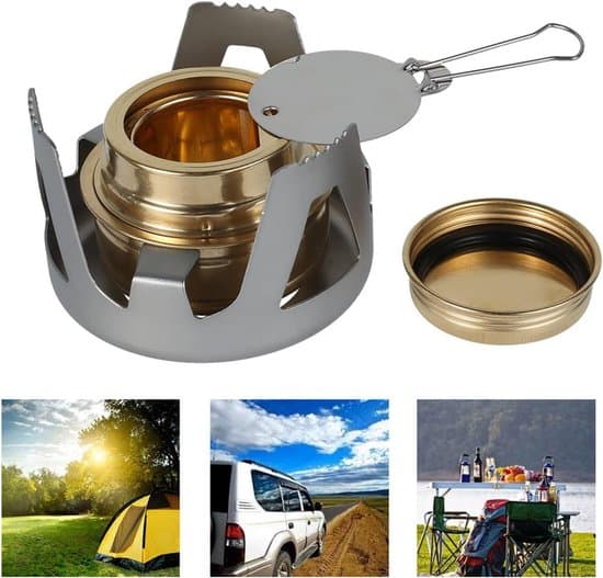 Bærbar udendørs mini spritbrænder i rustfrit stål med stativ, til backpacking, picnics, vandreture, camping.
