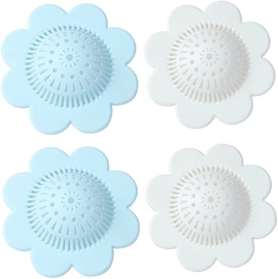4-pack universella silikonfilter för diskho och duschavlopp - blå/vit