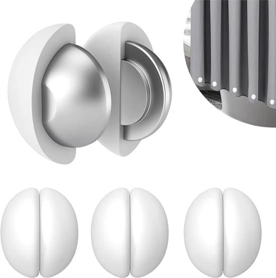 Duschdraperivikter 4 delar, Duschdraperimagneter, Runda Magnetiska Duschvikter, Silikonmagnetvikter, Rostfria Draperivikter, Vit