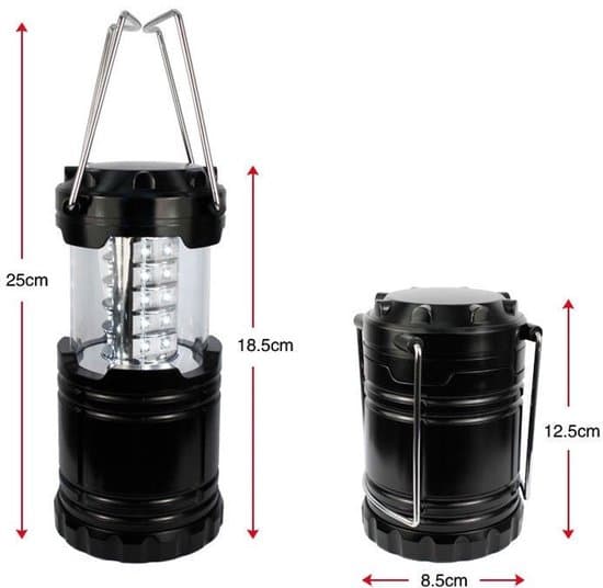 Multifunktionel Solar Campinglampe, 30 LED, Power Bank, Nød/Udendørs, Sort