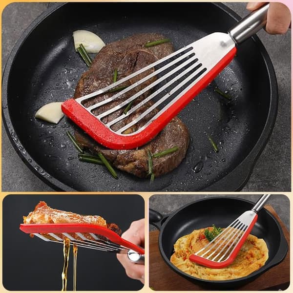 Non-stick stekspade, långskaftad grillspade, tunn hålsked, 2-pack (vit)