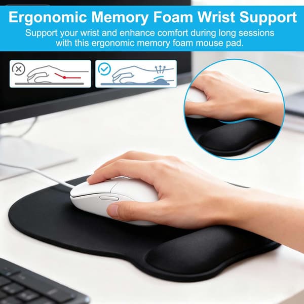 Ergonomisk musmatta med handledsstöd - svart