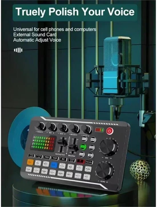 DJ Mixer Lydkort - Live Interface - Podcasting Streaming - Dobbelt DSP Chip - 1 kg - Sort