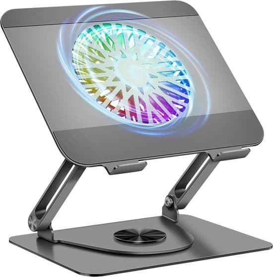 Bærbar computerstander med magnetisk RGB-køler, 360° rotation, grå