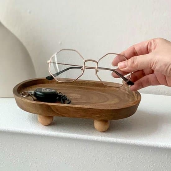 Naturligt træ 19,8x11,8x4,5 cm oval bakke til entré og aromaterapi diffuserboks