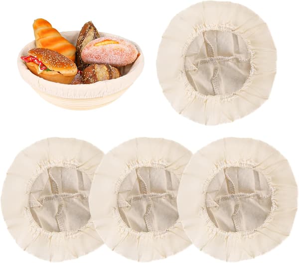 4-pack brödkorgsfoder – naturlig rottingbakduk – cirka 25 cm