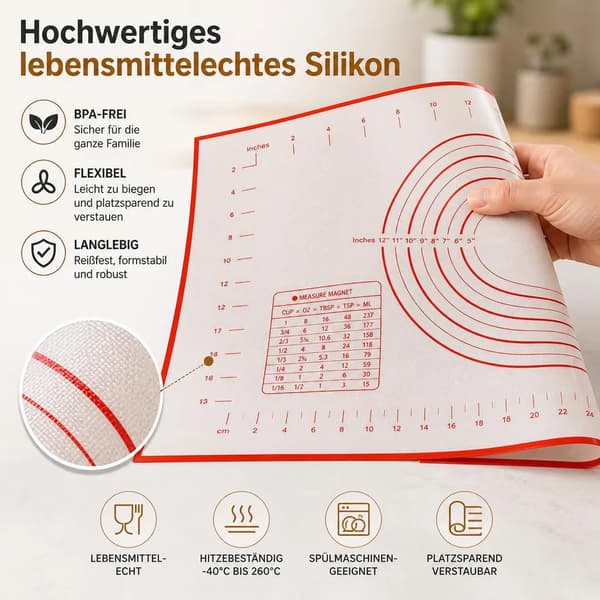Silikone bageunderlag 40x30 cm – non-stick, skridsikkert med mål