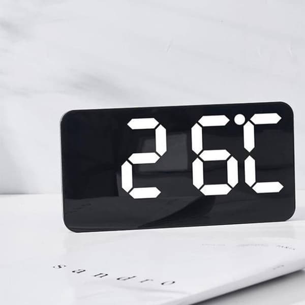 Röststyrd LED Digital Väggklocka - Temp/Alarm - Blå