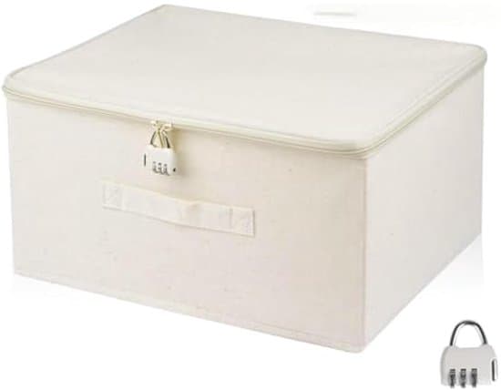 Låsbar förvaringslåda - Beige - Bomull - 30 x 20 x 14 cm