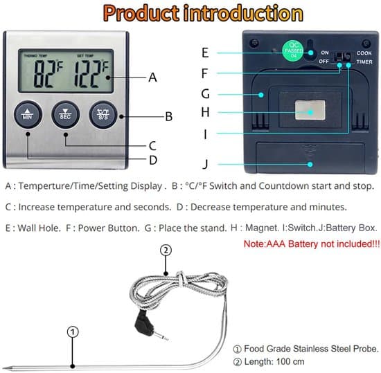Digital LED-termometer med sond och timerfunktion för matlagning - batteri ingår ej