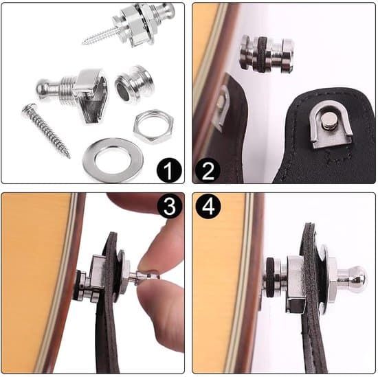 2-delad gitarrremförslutning, gitarrremspänne, halkskyddsspänne, för klassisk gitarr, elgitarr, basgitarr, ukulele 5x2,2 cm (silver)