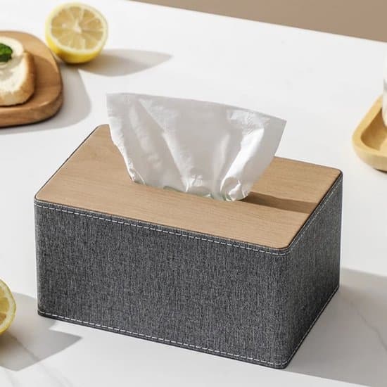 1-pak servietboks - kunstlæder - rektangulær - 19x12x9,5 cm - beige