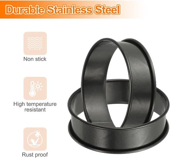 Sort 4-pak 10,2 cm non-stick æggemuffinsring i rustfrit stål