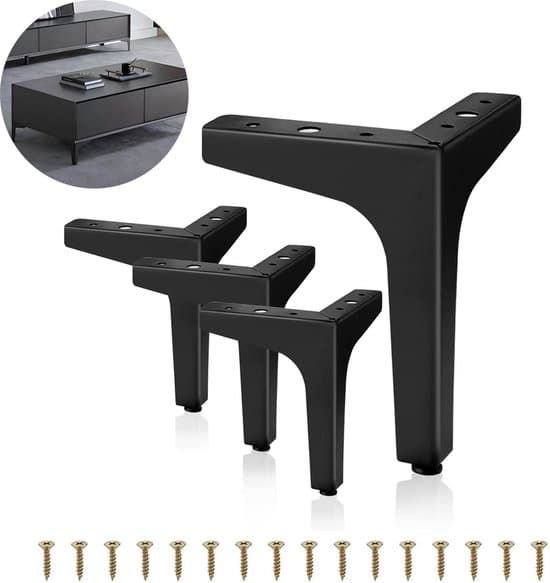 4-delade 13 cm kraftiga mattsvarta metalltriangulära möbelbordsben