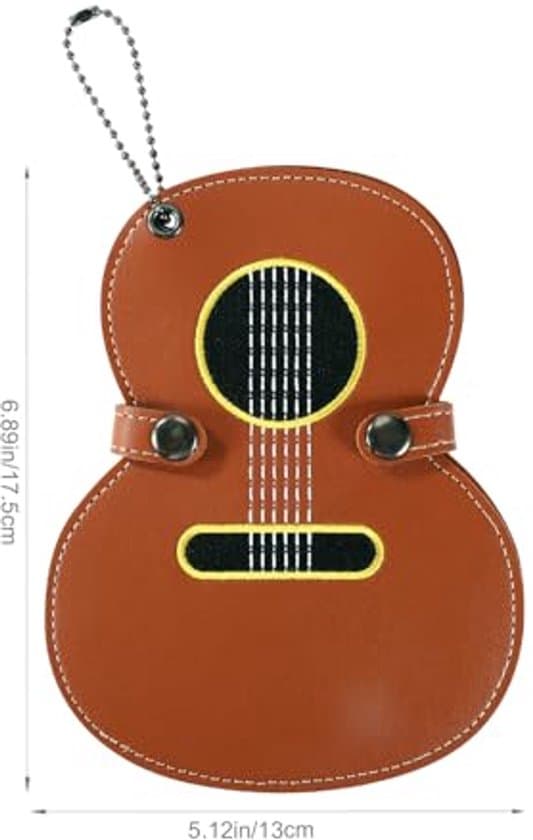 Gitarrformat läderplektrumfodral, bärbart gitarrplektrumfodral med 17 fack, gitarrplektrumnyckelring, en perfekt present till gitarrälskare (brun).