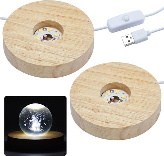 Træ LED Display Stand - 2-pak - USB Interface - Varmt Hvidt Lys