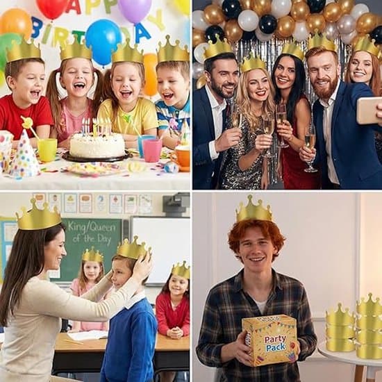 25-pack glittrande justerbara guldpappersfestkronor