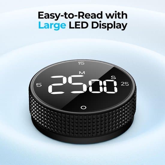 Digital køkkentimer — Visuel timer — Stort LED-display — Selvkørende timer — Køkkentimer — Sort