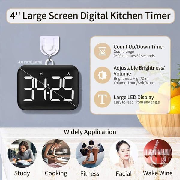Digital kökstimer - En magnetisk nedräkningstimer med stor LED-display, lämplig för kök och sovrum.