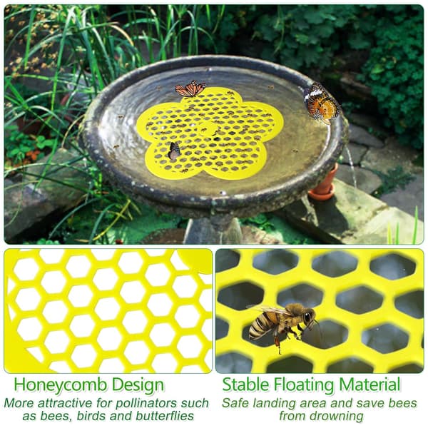 4-pak 22 cm blomsterformede flydende bi-øer og sommerfuglefoderautomater til pools