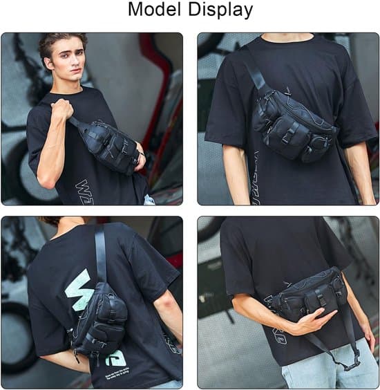 Midjeväskor, bröstväskor, crossbody-väskor i canvas, unisex, svart