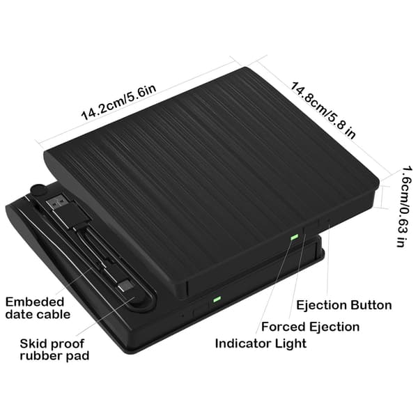 Eksternt CD/DVD-drev til bærbare computere, USB 3.0 CD/DVD-brænder, bærbart CD/DVD+/-RW-drev til Windows 11, 10, 8, Linux og Mac OS (hvid).