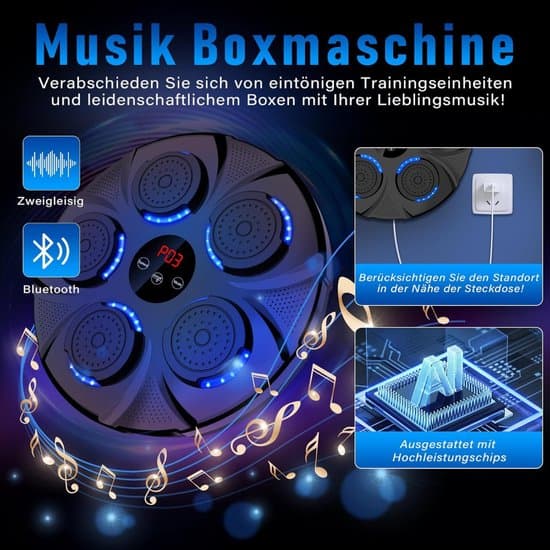 Boksetræner med Bluetooth, vægmonteret sæk/boksebold