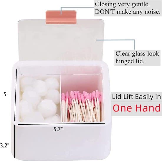 1-pack - Bomullspinnebox med lock - Transparent bomullspadsdispenser - Bomullspinnebehållare - Bomullspinnedispenser - Bomullsbollbox - Vit