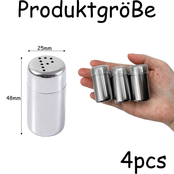Minisaltkar, 4-pack, 5 ml små flaskor med lock för camping, grillning och utomhusbruk