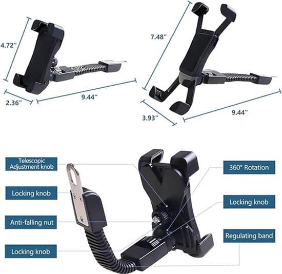 Telefonholder - Styrstil - 360° justerbar - Sort