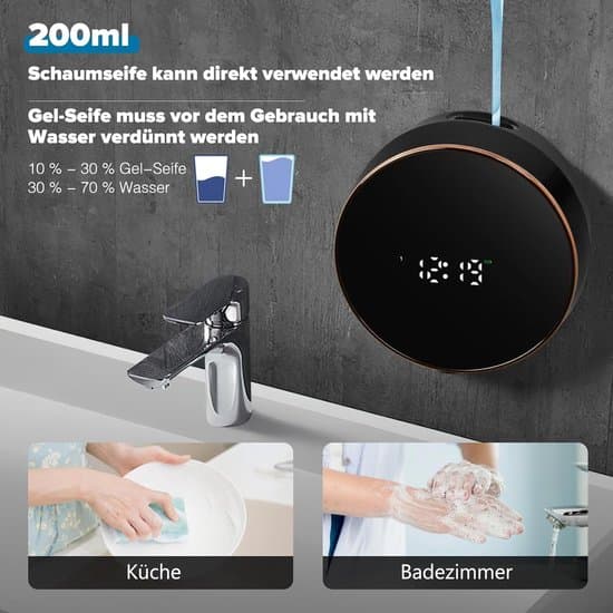 Sæbedispenser, sort, 1 stk., automatisk vægmontering, skumsæbedispenser, elektrisk sæbedispenser, kontaktfri vægmontering, sensor, skumsæbe