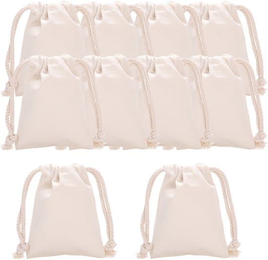 10-pack 10x14 cm små present- och godispåsar i bomull med dragsko