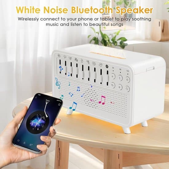 Baby vit brusmaskin, 4-i-1 Bluetooth-högtalare med diffusor och timer