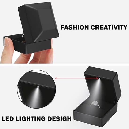 2-delt LED-belyst romantisk ring-/smykkeskrin - Sort