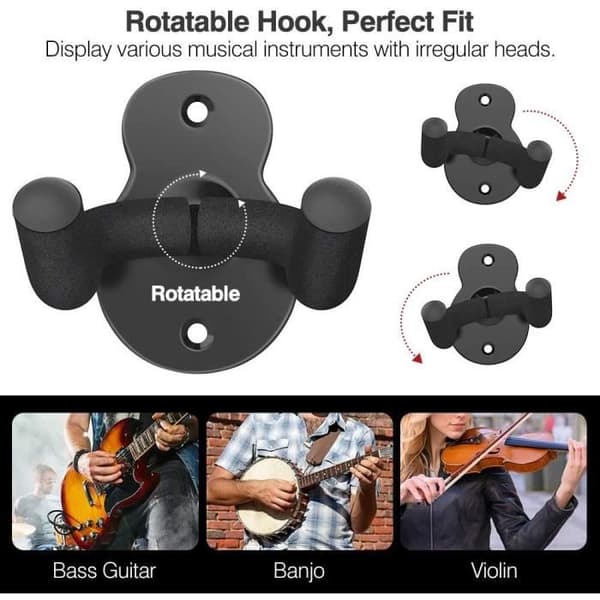Gitarrväggfäste - Svart - 3-delat set - Kolstål - Halkfritt - Multifunktionellt