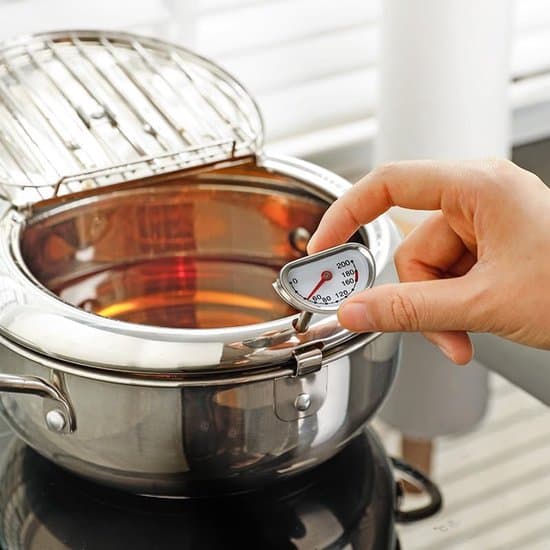 21 cm diameter 2,2 L japansk mini-fritös med termometer - silver